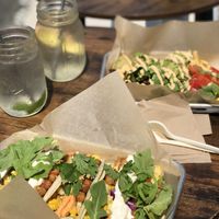 Rainbow tacos in the front, brekkie box in the back at Lady and the Shallot in Ewing