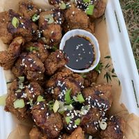 Crispy faux meet and sauce   at Bamboo Street Food in Leicester