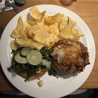 Vegan burger with kale and onions  at Sunrise Cafe in Yellow Springs