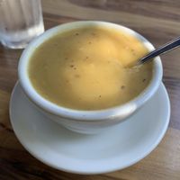 Cup of garlic potato soup   at Sunrise Cafe in Yellow Springs