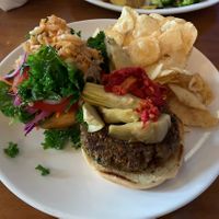 Vegan Vick’s burger   at Sunrise Cafe in Yellow Springs