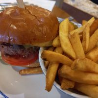 Vegan burger and fries at The Horseshoe in Warlingham