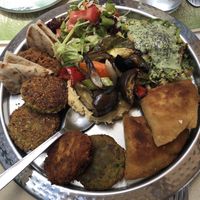 Falafel, salad, humus etc. at Pulse in Crete