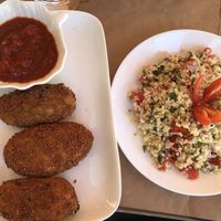 Tabouleh Salad and Potatocakes with Chilijam at Pulse in Crete