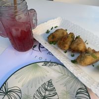 Stuffed courgette (zucchini) flowers!   at Pulse in Crete