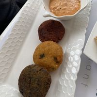 Tricolour Potato Cakes with sweet chilli jam  at Pulse in Crete