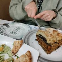 Moussaka and green goddess whipped feta dip at Pulse in Crete