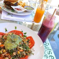 Quinoa salad with beetroot-cucumber juice at Pulse in Crete