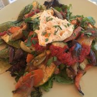 Salat with roasted vegetables and cashew cheese  at Pulse in Crete