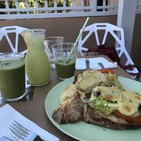 Vegan croque & green smoothie for breakfast!! at Pulse in Crete