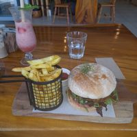 Falafel in sourdough bun with chips 💖 at Doko Demo V in West Burleigh