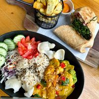 “Lamb” souvlaki gyros and Balinese curry, amazing  at Doko Demo V in West Burleigh