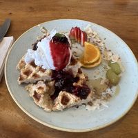 Waffles with ice cream - such a treat for breakfast !  at Doko Demo V in West Burleigh