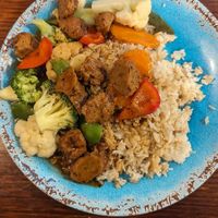 Black pepper beef with fried rice $17.00 at Vegie Mum in Fitzroy