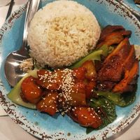 Mock duck & mock pork with rice at Vegie Mum in Fitzroy