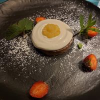 Tortino di fava tonka con crema e salsina al limone at Ristorante Lo Stornello in Stresa