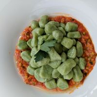 Gnocchi with vegetables - not vegan dish that my friend ordered  at Ristorante Lo Stornello in Stresa