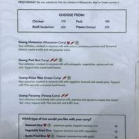 Curry menu at Mojo Thai Restaurant in Khao Lak