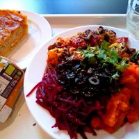 Flavorful vegan moussaka, pie and lentils pastry at Celeiro - Saldanha in Lisbon