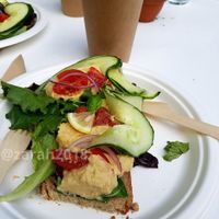 Open faced sandwich with pea mousse and hummus... ♥ at Galleri Stenhallen Café in Borgholm