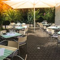 Terrace ready for guests. at Restaurantcafe in der ALTEn MÜHLE  in Bad Vilbel