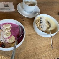 Dragon fruit bowl (good) and Tropical bowl (allright, a bit watery)  at Coffee Fellows - Checkpoint Charlie in Berlin