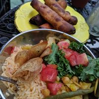Bowl of the day and tacos with eggplant, spinach and beans (delish!) at Capra in San Jose