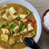 Yellow curry tofu over rice at Simply Ramen in Albany