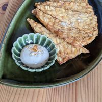 Fried tempeh with tahini at Marugoto Vegan Dining Asakusa in Tokyo