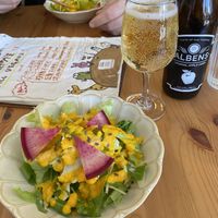 Salad that comes with the lunch set. Albens original cider  #Veganuary at Marugoto Vegan Dining Asakusa in Tokyo