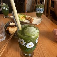 Soda with matcha ice cream   at Marugoto Vegan Dining Asakusa in Tokyo