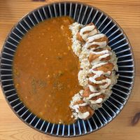 Curry, rice and fried soy beans bits   at Marugoto Vegan Dining Asakusa in Tokyo