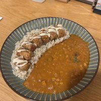 fried pea and fava bean “meat” curry   at Marugoto Vegan Dining Asakusa in Tokyo