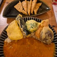curry with tempura at Marugoto Vegan Dining Asakusa in Tokyo