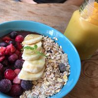 Açai breakfast bowl and smoothie  at Marugoto Vegan Dining Asakusa in Tokyo