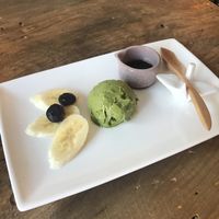 Matcha ice cream dessert at Marugoto Vegan Dining Asakusa in Tokyo