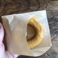 Sweet potato donut. Came out piping hot but it was much needed in the Tokyo rainy weather 😋 at Marugoto Vegan Dining Asakusa in Tokyo