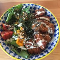 から揚げ丼 “Fried Chicken” bowl  at Marugoto Vegan Dining Asakusa in Tokyo