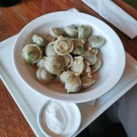 Russian spinach ravioli (vegan possible without the sourcream) at Cafe Botanika in St Petersburg