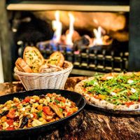 Vegan Macaroni, Vegan Garlic and Herb Bread, Vegam Pumpkin Pizza at Rococo in St Kilda