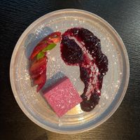 Cheesecake and berry coulis at Borruso's in Crows Nest