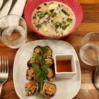 Tom khâ and spring rolls at Kapunka Vegan in Paris