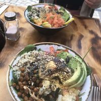 Veggie bowl!! (One behind isn’t)  at Byoko in Malaga