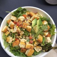 The Rock: marinated tofu, corn salsa, arugula, brown rice, Black beans, avocado at Ranch Camp in Stowe