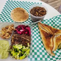 Platter, spinach pie at The Mediterranean Chickpea in Tampa