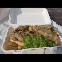 Bish and chips :-) at Piggy in the Middle in Porlock