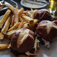Smoked portobello mushroom sliders. at ERIS Brewery and Cider House in Chicago