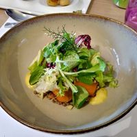 Lentil Salad, Carrots with cumin, green salad at Restaurant Comte Roger in Carcassonne