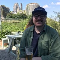 Views of the castle from garden  at The Greyhound Inn in Corfe Castle
