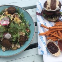 Veggie salad and Lentil burger at The Greyhound Inn in Corfe Castle